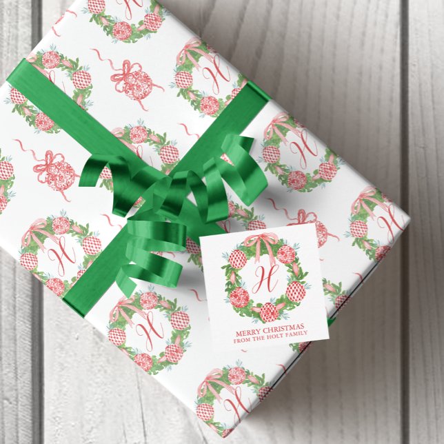 Tarjeta Pequeña Alojamiento para Navidades de la serie Wreath Wate (Watercolor Chinoiserie Wreath Christmas Enclosure Cards)