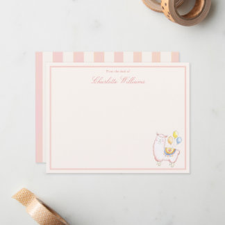 Tarjeta Pequeña Alpaca Acuarela Femenina con Globo Rosa Claro