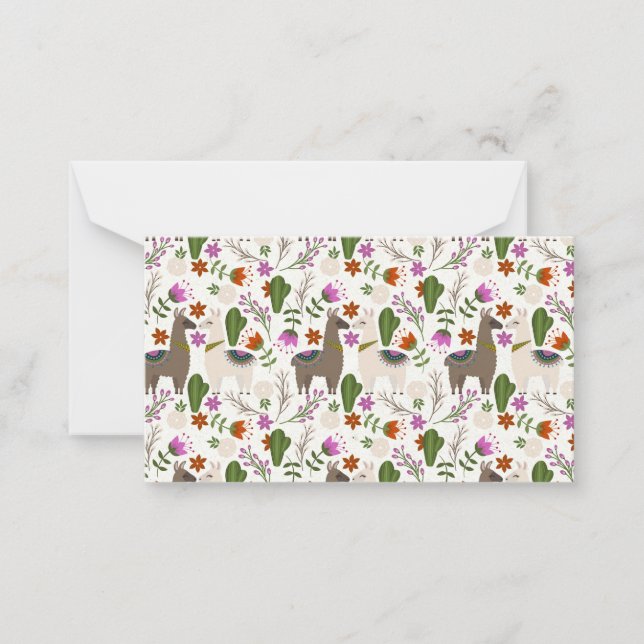 Tarjeta Pequeña Alpaca Cactus Patrón floral Amante animal (Anverso)
