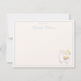 Tarjeta Pequeña Alpaca de acuarela dulce con globo azul claro