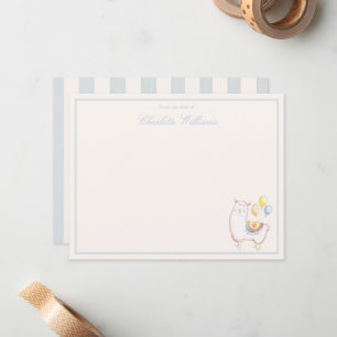Tarjeta Pequeña Alpaca de acuarela dulce con globo azul claro