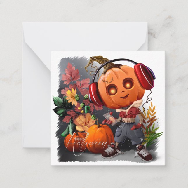 Tarjeta Pequeña Amante de la música de calabaza Halloween (Anverso)