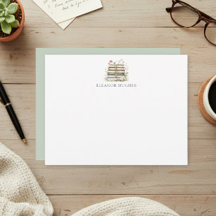 Tarjeta Pequeña Amante de libros Cottagecore de acuarela floral el