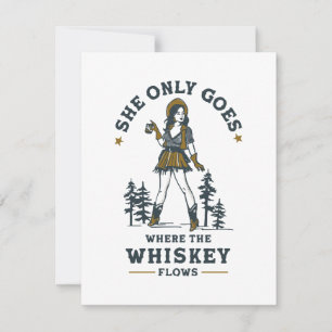 Tarjeta Pequeña Amante de Whisky Cowgirl Occidental Divertida Vint