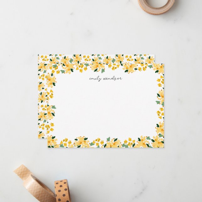 Tarjeta Pequeña Amarillo acuarela Floral Jardín personalizado (Anverso/Reverso In Situ)