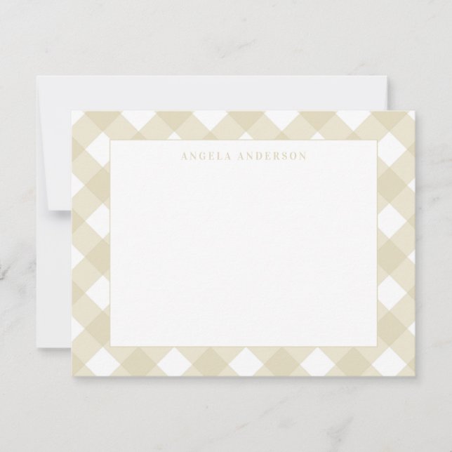 Tarjeta Pequeña Amarillo pastel moderno marrón gingham cuadros (Anverso)