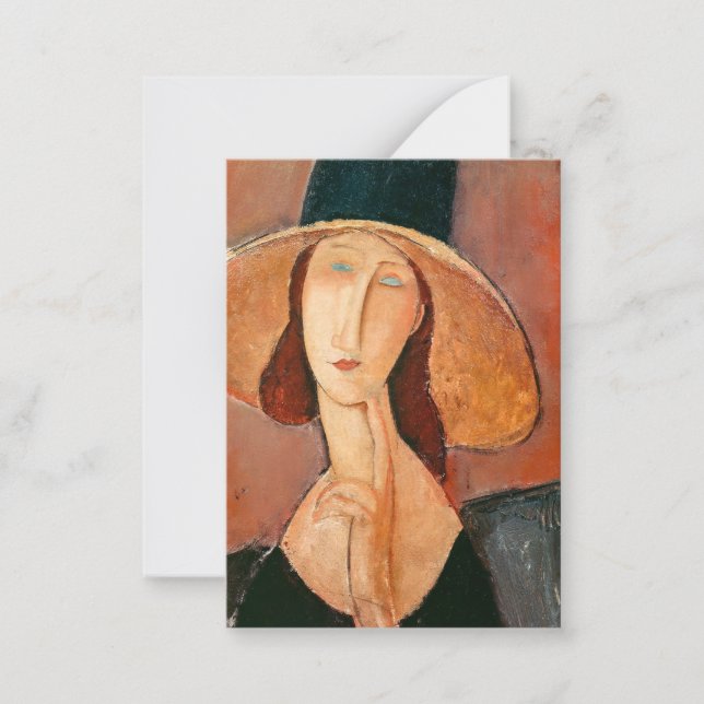 Tarjeta Pequeña Amedeo Modigliani - Jeanne Hebuterne en gran Gorra (Anverso)