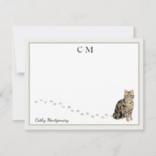 Tarjeta Pequeña American Short Hair Brown Tabby Cat Monograma