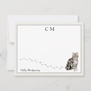 Tarjeta Pequeña American Short Hair Cat Gray Frame Monograma