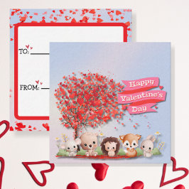 Tarjeta Pequeña Amigos animales felices Día de San Valentín