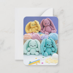 Tarjeta Pequeña Amigos de conejos de ganchillo – Estética de hilo