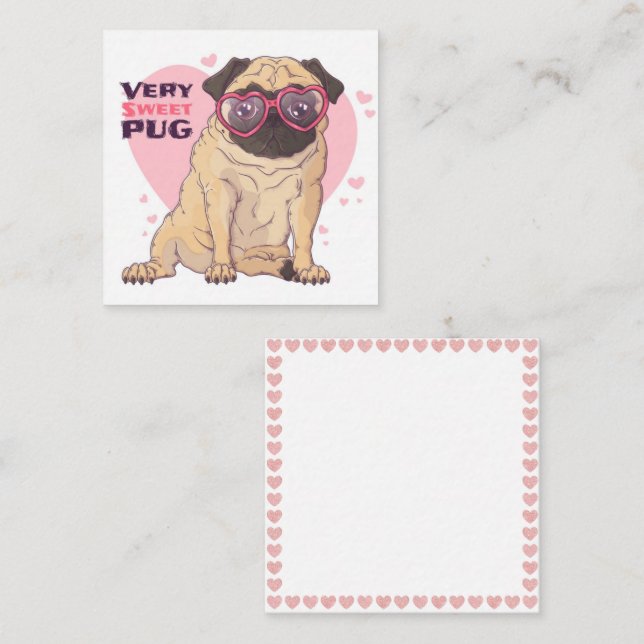 Tarjeta Pequeña Amor de pug (Anverso / Reverso)