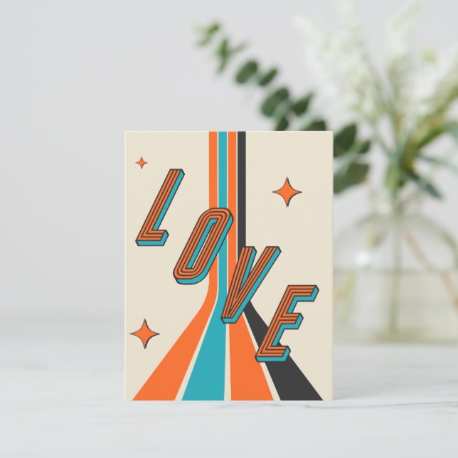 Tarjeta Pequeña Amor Geométrico Retro de Mitad de Siglo San Valent (Anverso de pie)