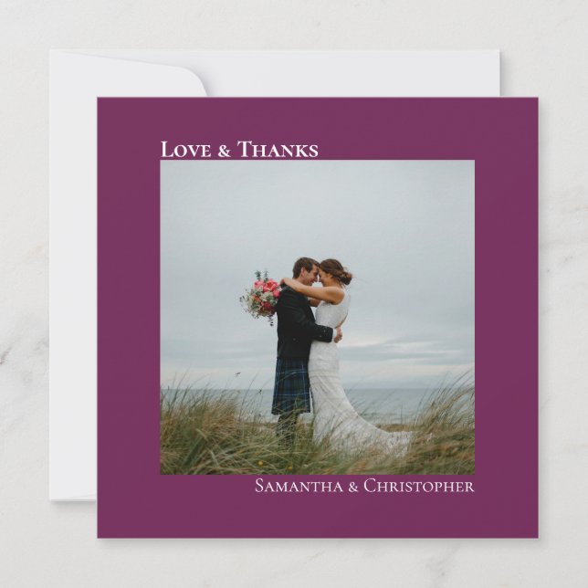 Tarjeta Pequeña Amor Gracias Cassis Boda Púrpura. (Anverso)