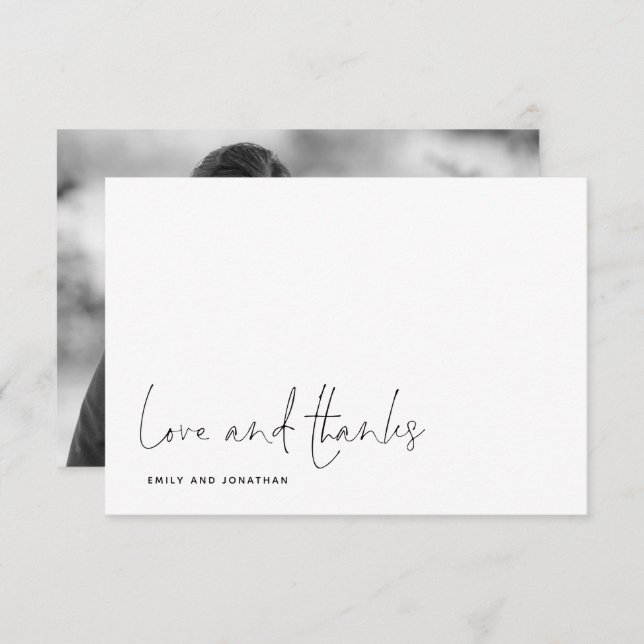 Tarjeta Pequeña Amor Simple Gracias Script Photo Boda Gracias (Anverso / Reverso)