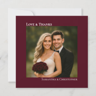 Tarjeta Pequeña Amor y agradecimiento Burgundy Foto de boda Agrade