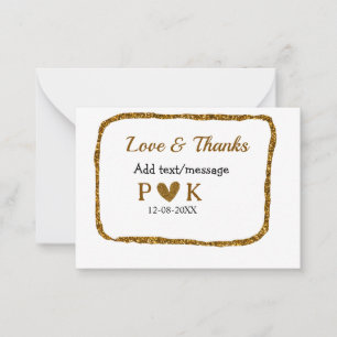 Tarjeta Pequeña Amor y gracias añaden nombre de pareja boda dorado