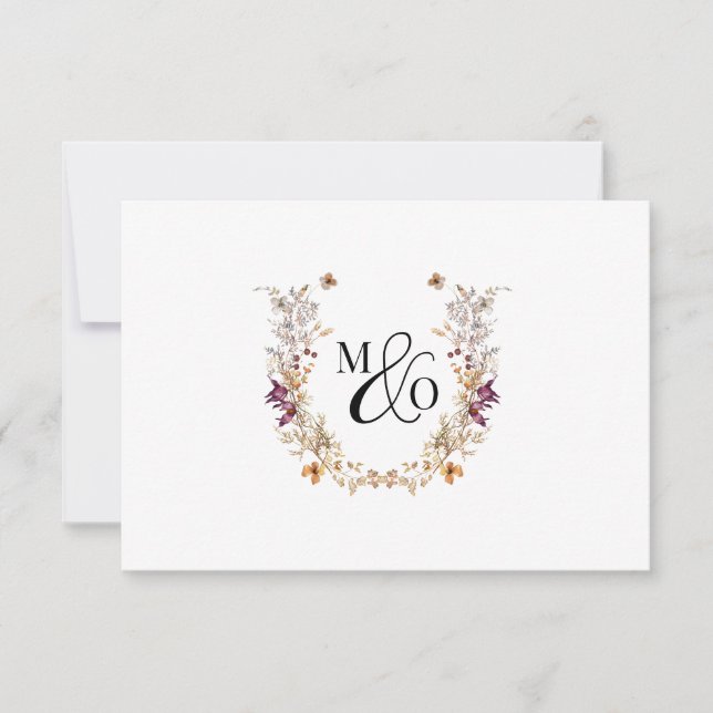 Tarjeta Pequeña Ampersand Monogram Boda Wildflower (Anverso)
