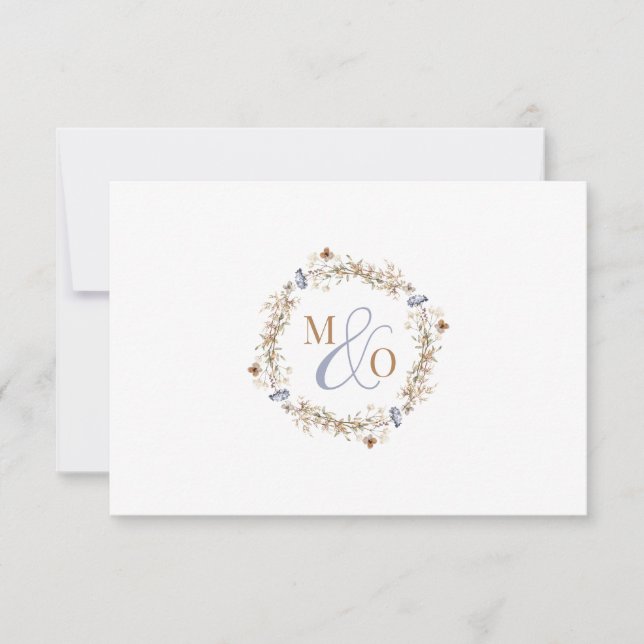 Tarjeta Pequeña Ampersand Monogram Boda Wildflower (Anverso)