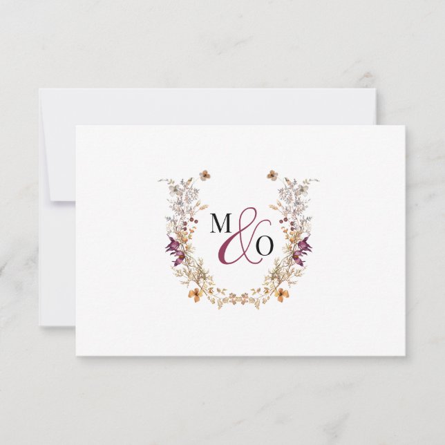 Tarjeta Pequeña Ampersand Monogram Boda Wildflower (Anverso)
