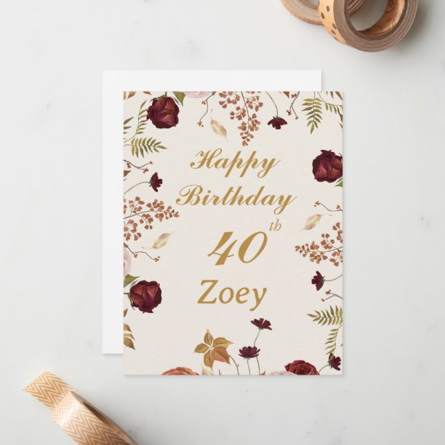 Tarjeta Pequeña Añadir su edad y nombre Bonito cumpleaños femenino (Anverso/Reverso In Situ)