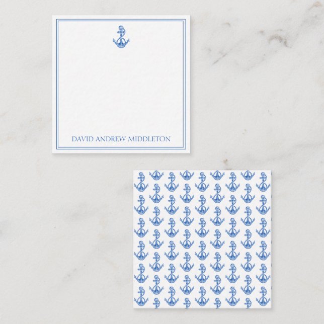 Tarjeta Pequeña Ancla blanca y azul de adormidera costera personal (Anverso / Reverso)