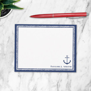 Tarjeta Pequeña Ancla Náutica Personalizada de Azul Marino y Blanc