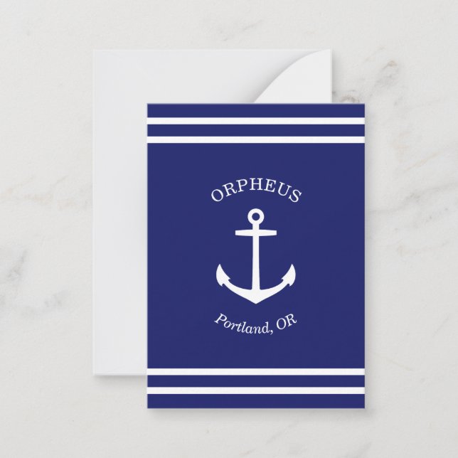 Tarjeta Pequeña Ancla personalizado Emblem Nautical (azul) (Anverso)