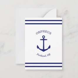Tarjeta Pequeña Ancla personalizado Emblem Nautical (blanco y azul