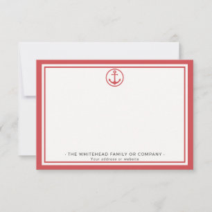 Tarjeta Pequeña Ancla Roja Personalizada de Nantucket