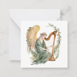 Tarjeta Pequeña Ángel Hermoso Tocando Arpa Acuarela