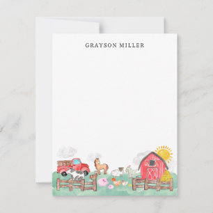 Tarjeta Pequeña Animales de granja lindos acuarela rústica niños