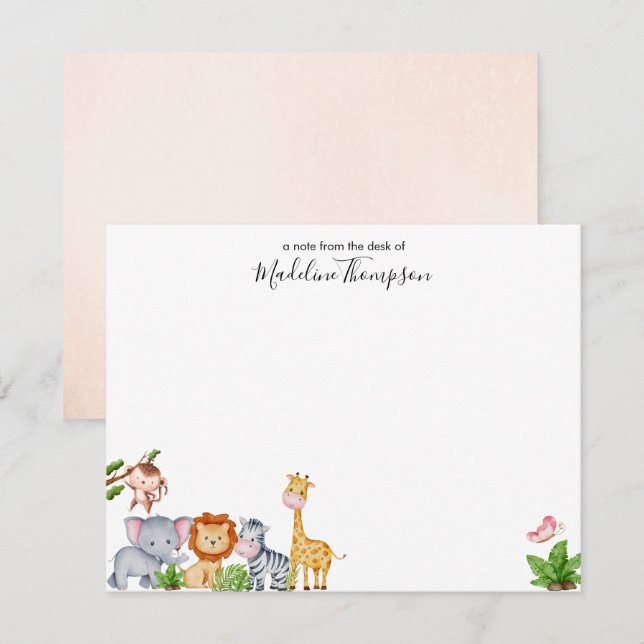 Tarjeta Pequeña Animales de la jungla safari lindos niños escritur (Anverso / Reverso)