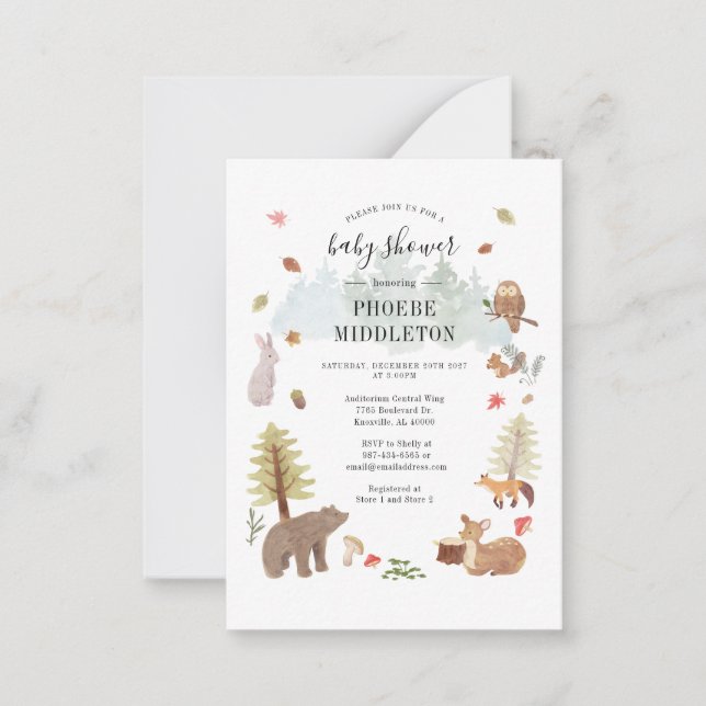 Tarjeta Pequeña Animales del bosque Baby Shower Woodland (Anverso)