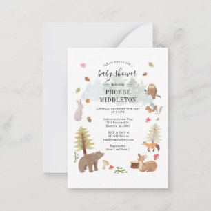 Tarjeta Pequeña Animales del bosque Baby Shower Woodland