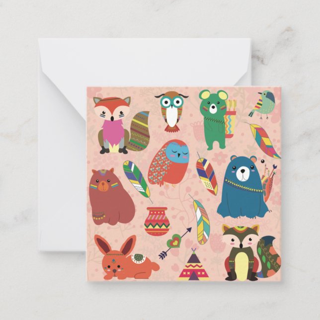 Tarjeta Pequeña Animales del bosque de Cute (Anverso)