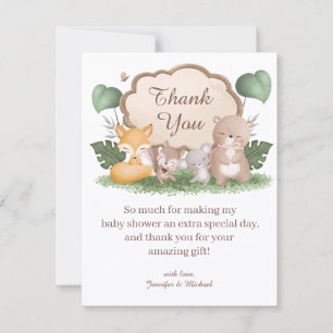 Tarjeta Pequeña animales del bosque gracias baby shower elegante