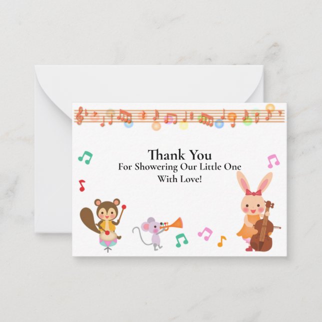 Tarjeta Pequeña Animales musicales Gracias Cartas (Anverso)