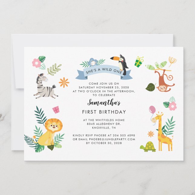 Tarjeta Pequeña Animales salvajes de Safari de una selva primer cu (Anverso)