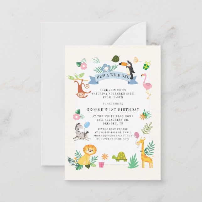 Tarjeta Pequeña Animales salvajes de Safari de una selva primer cu (Anverso)