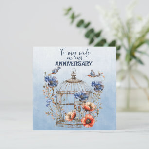Tarjeta Pequeña Aniversario de la esposa azul y Naranja lapidarios
