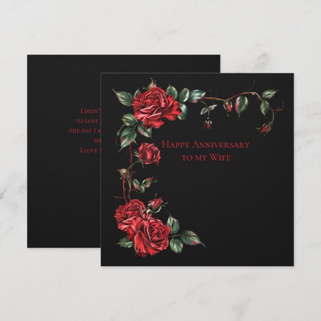 Tarjeta Pequeña Aniversario de la Esposa Rojo Marco Sobre El Negro (Anverso / Reverso)