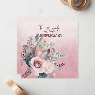 Tarjeta Pequeña Aniversario de la esposa Roses rosas