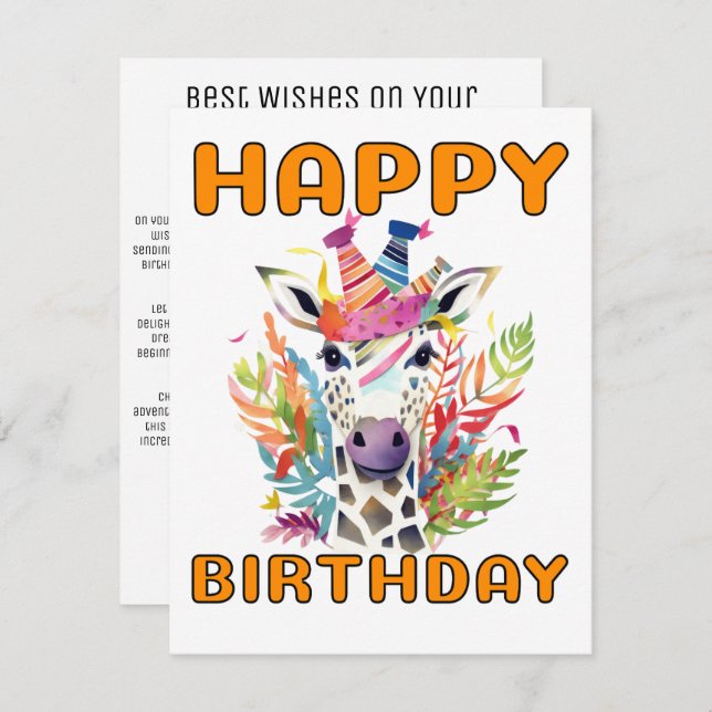 Tarjeta Pequeña Aniversario de la Girafa (Anverso / Reverso)