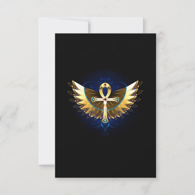 Tarjeta Pequeña Ankh de oro con alas (Anverso)