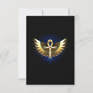 Tarjeta Pequeña Ankh de oro con alas