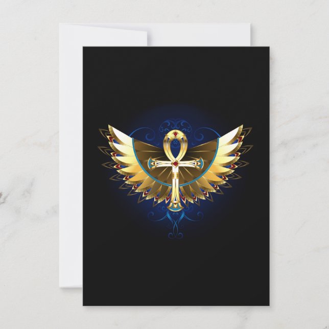 Tarjeta Pequeña Ankh de oro con alas (Anverso)