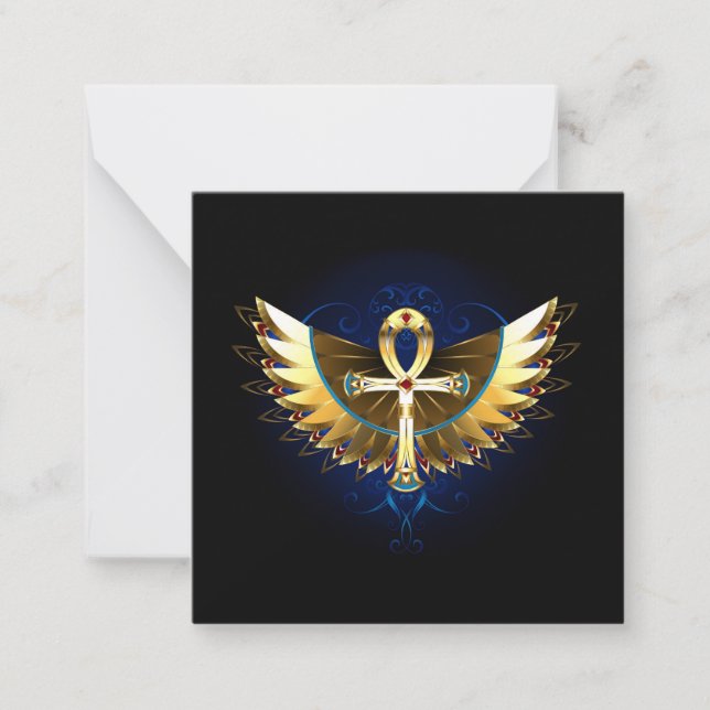 Tarjeta Pequeña Ankh de oro con alas (Anverso)