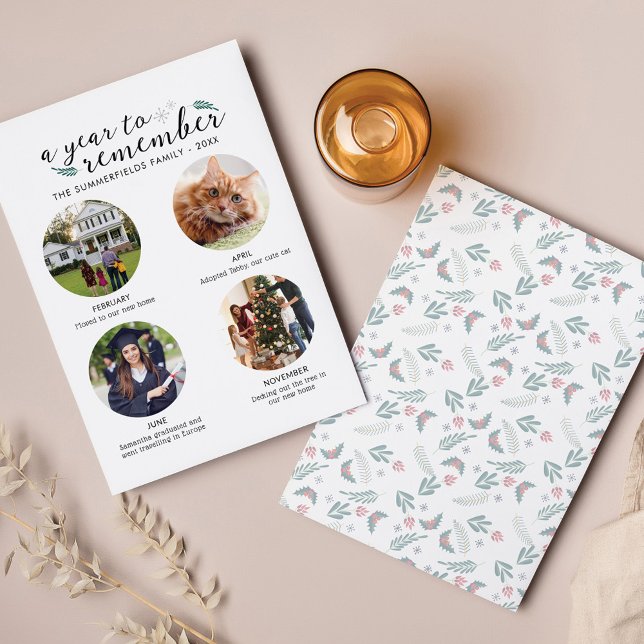 Tarjeta Pequeña Año de Collage de fotos familiar de navidades en i (Cute Year in Review Christmas Greetings Family Card)