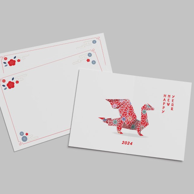 Tarjeta Pequeña Año Nuevo Chino 2024 Dragón de Origami Rojo (Subido por el creador)